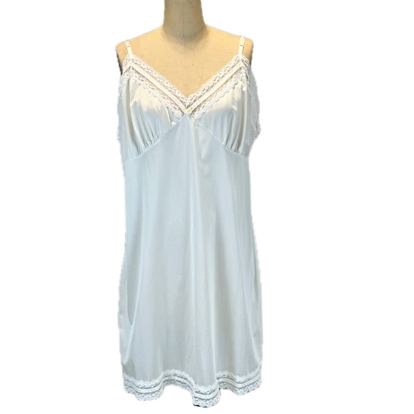 VINTAGE 70s lace nylon dress slip full long maxi white‎ lingerie layer nightgown - Picture 3 of 13